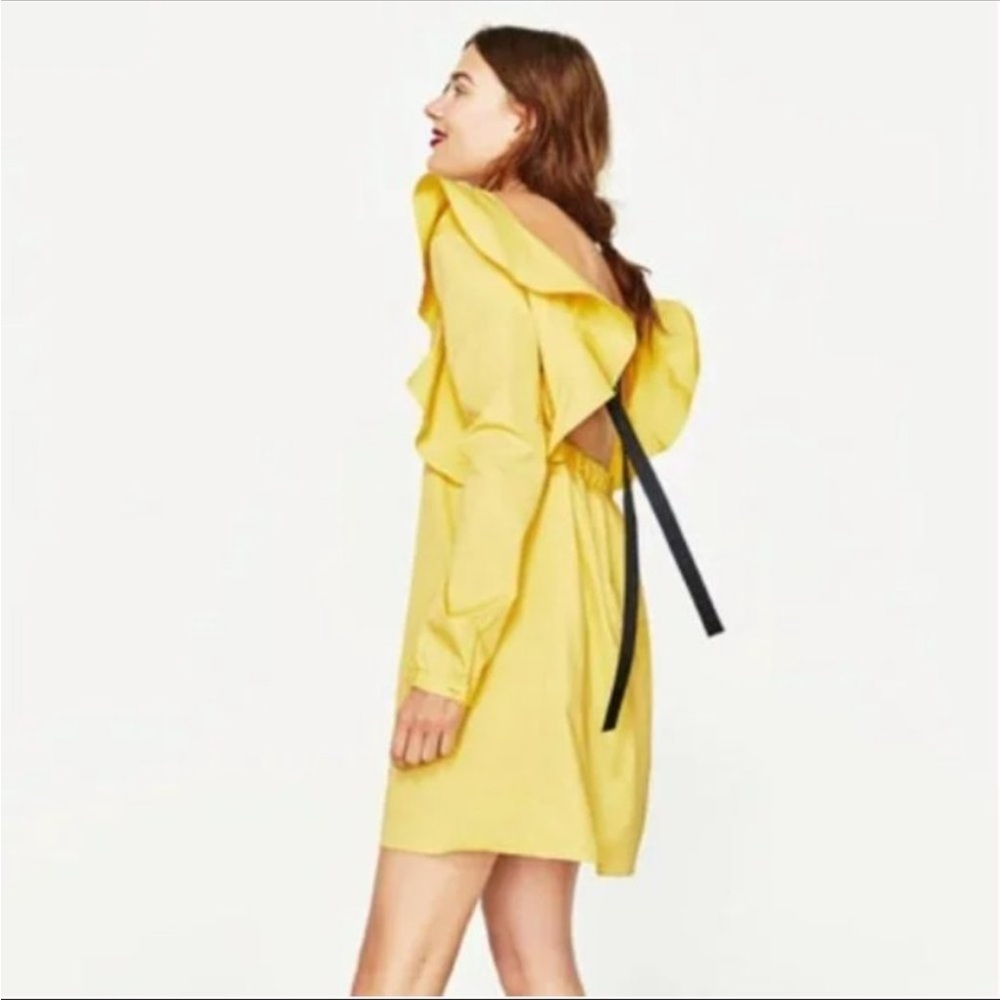 Zara yellow open back ruffled mini dress